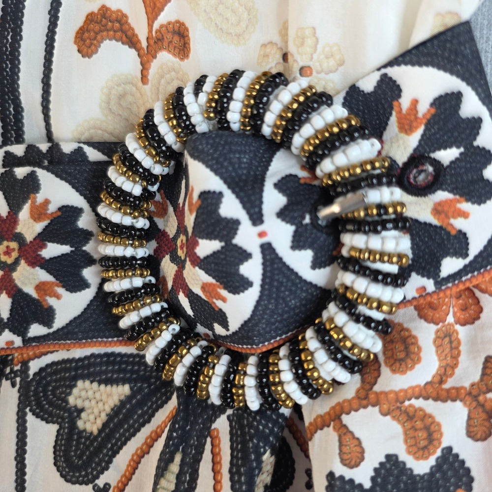 Farm Rio Mini Dress Womens Large Off White Multi Boho Tapestry Beaded Belt - Picture 5 of 12